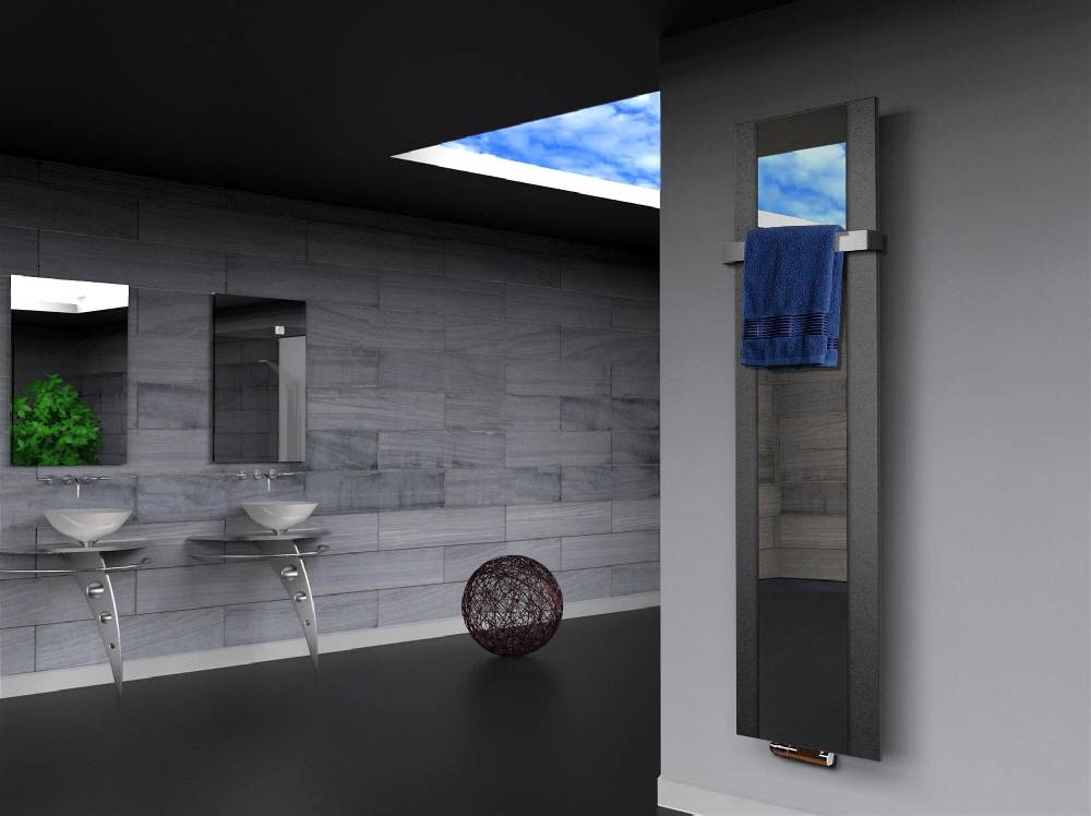 Szagato BADHEIZKÖRPER mit Spiegel Design Singapur 3 180x47cm 1118Watt anthrazit - moon +1 Halter 50mm SZAGATO Designheizkörper Mittelanschluss Handtuchwärmer Neueste Stile