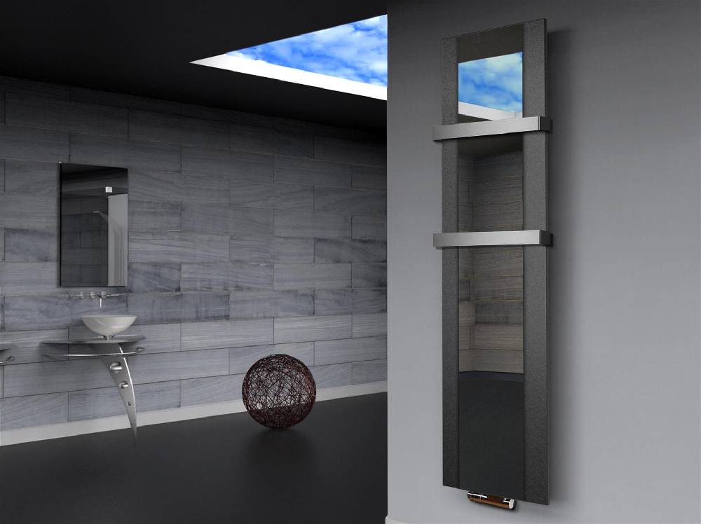 Szagato BADHEIZKÖRPER mit Spiegel Design Singapur 3 180x47cm 1118Watt anthrazit - moon +2 Halter 50mm SZAGATO Designheizkörper Mittelanschluss Handtuchwärmer Letzter Tag