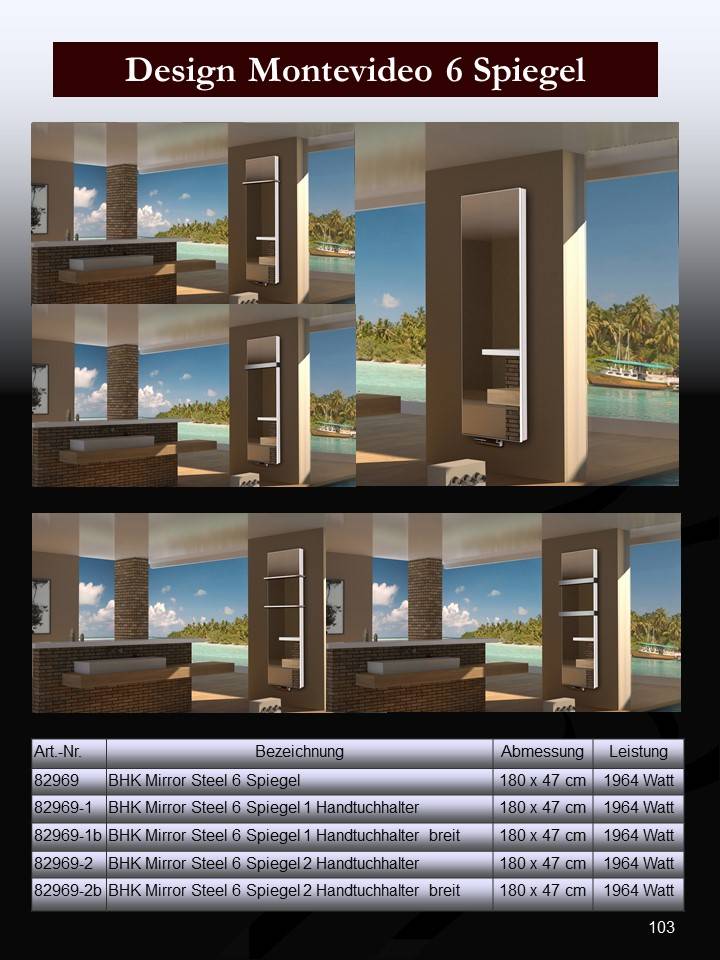 Szagato BADHEIZKÖRPER mit Spiegel Montevideo 6 180x47cm 1964 Watt Spiegel SZAGATO Designheizkörper Handtuchheizkörper mit Mittelanschluss Handtuchwärmer Nur für heute
