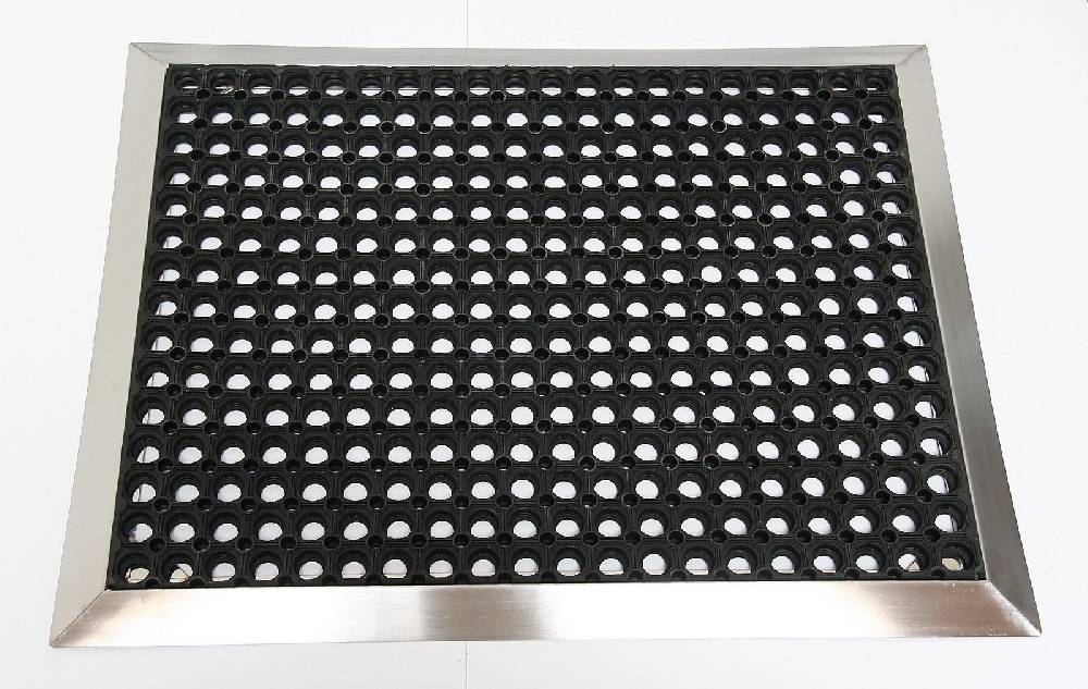 Szagato Edelstahlrahmen mit Fußmatte Ringgummi 110x85cm Gr. 4 SZAGATO Made in Germany Schuhabstreifer Edelstahl außen Fußabtreter Türmatte Gummi Schlussverkauf