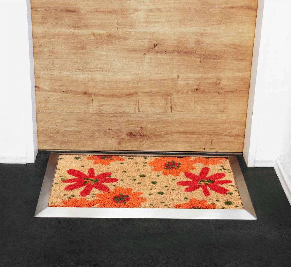 Szagato Fußmatte mit Edelstahl-Rahmen 70x50cm Design 27 Blüten rot SZAGATO Fussmatte außen Fussmatte outdoor Fussmatte innen Schuhabstreifer Fussabtreter Preisnachlass