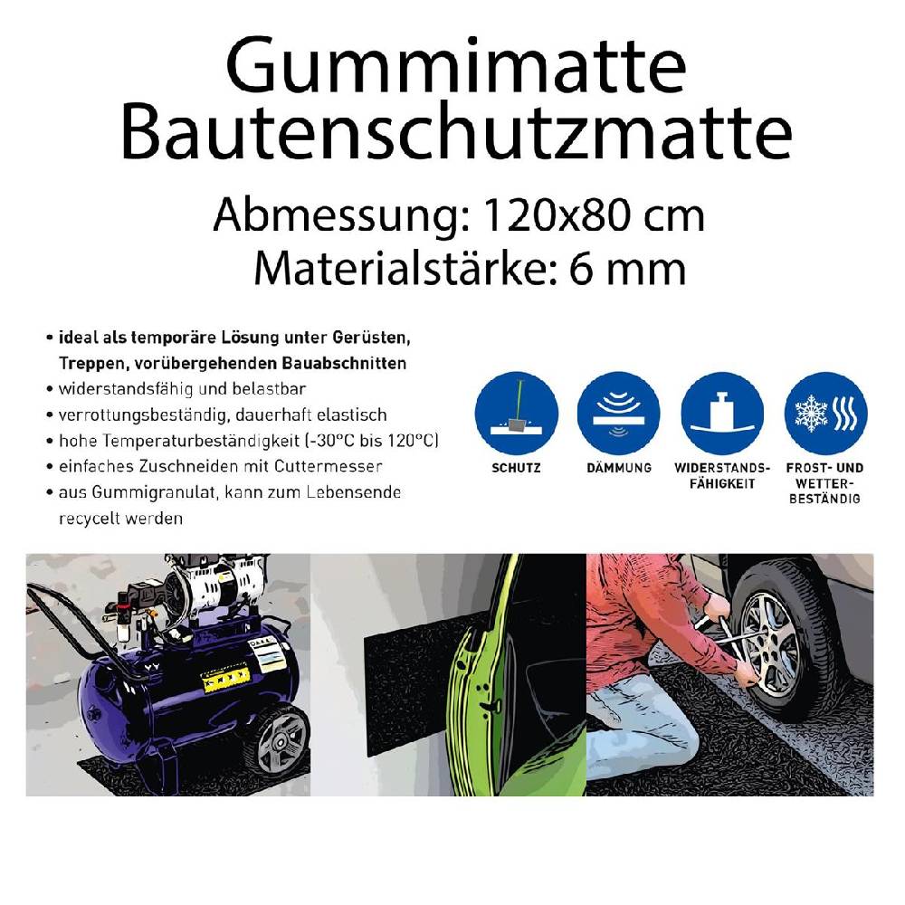 Szagato Bautenschutzmatte Gummi 120x80x0,6cm SZAGATO Gummimatte Gummigranulatmatte Antirutschmatte Gummi Granulat Matte recycelt Bestseller