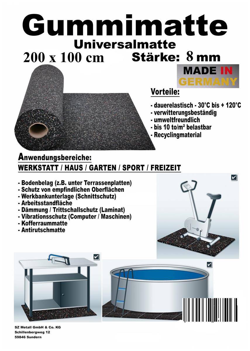 Szagato Bautenschutzmatte Gummi 200x100x0,8cm SZAGATO Gummimatte Gummigranulatmatte Antirutschmatte Gummi Granulat Matte recycelt Saisonale Angebote