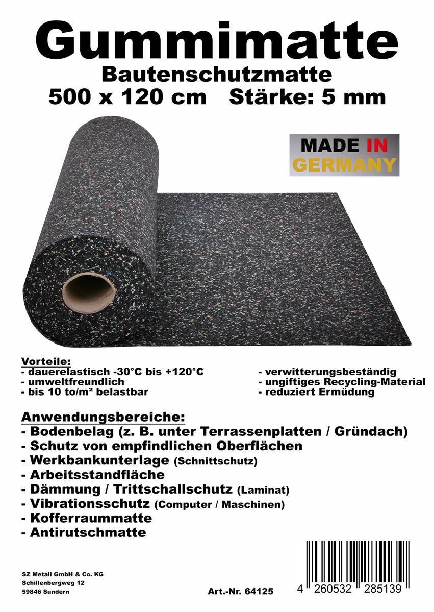 Szagato Bautenschutzmatte Gummi 500x125x0,5cm SZAGATO Gummimatte Gummigranulatmatte Antirutschmatte Gummi Granulat Matte recycelt Räumungsverkauf