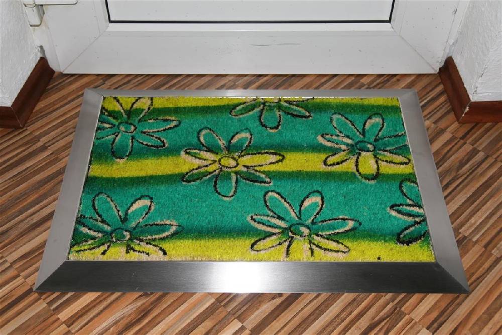 Szagato Fußmatte mit Edelstahl-Rahmen 70x50cm Design 30 Blüten grün SZAGATO Fussmatte außen Fussmatte outdoor Fussmatte innen Schuhabstreifer Fussabtreter
