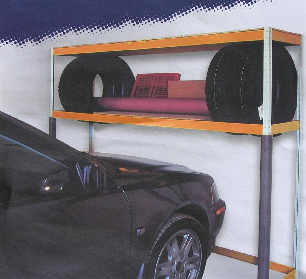Szagato Garagenregal Reifenregal SZAGATO 150 KG 2 Böden 180x225x50cm grau Reifenregal Räderregal Räderregale Felgen Regal Regal für Garage und Reifen Begrenzte Freigabe