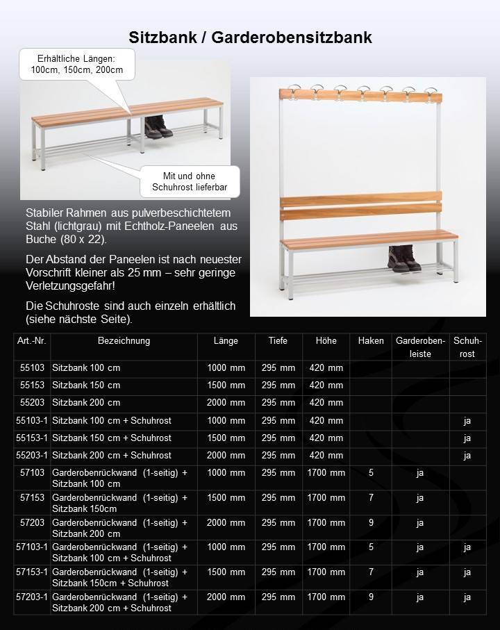 Szagato Garderobenbank mit Haken 1-seitig HxBxT 170x100x30cm Marke SZAGATO Umkleidebank Umkleide Sitzbank Garderobe mit Sitzbank Garderoben Bank Discount Store für neue Produkte