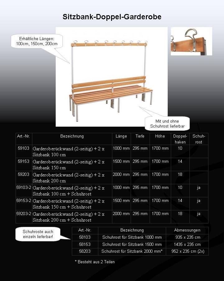 Szagato Garderobenbank mit Haken 2-seitig 2 Sitzbänke HxBxT 170x100x60cm Marke SZAGATO Umkleidebank Umkleide Sitzbank Garderobe mit Sitzbank Turnhalle Kostenloser Versand international