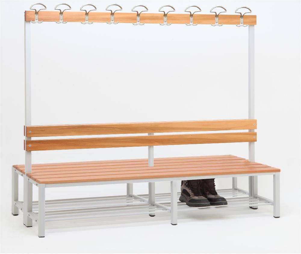 Szagato Garderobenbank mit Haken 2-seitig 2 Sitzbänke mit Schuhrost HxBxT 170x200x60cm Marke SZAGATO Umkleidebank Umkleide Sitzbank Garderobe mit Sitzbank Im Verkauf