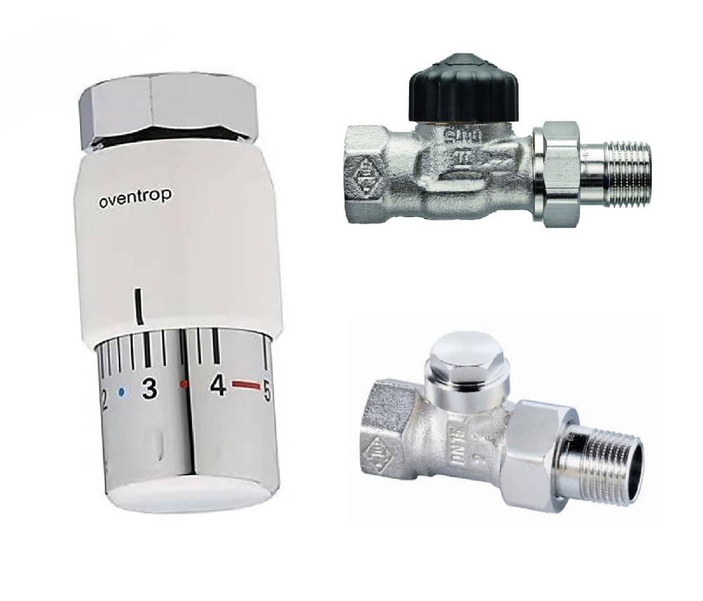 Szagato Heizkörper Anschluss SET Durchgang 1/2 Zoll mit Thermostat weiß SZAGATO Anschluss Set Badheizkörper Anschluss Set Heizkörper Mittelanschlussblock