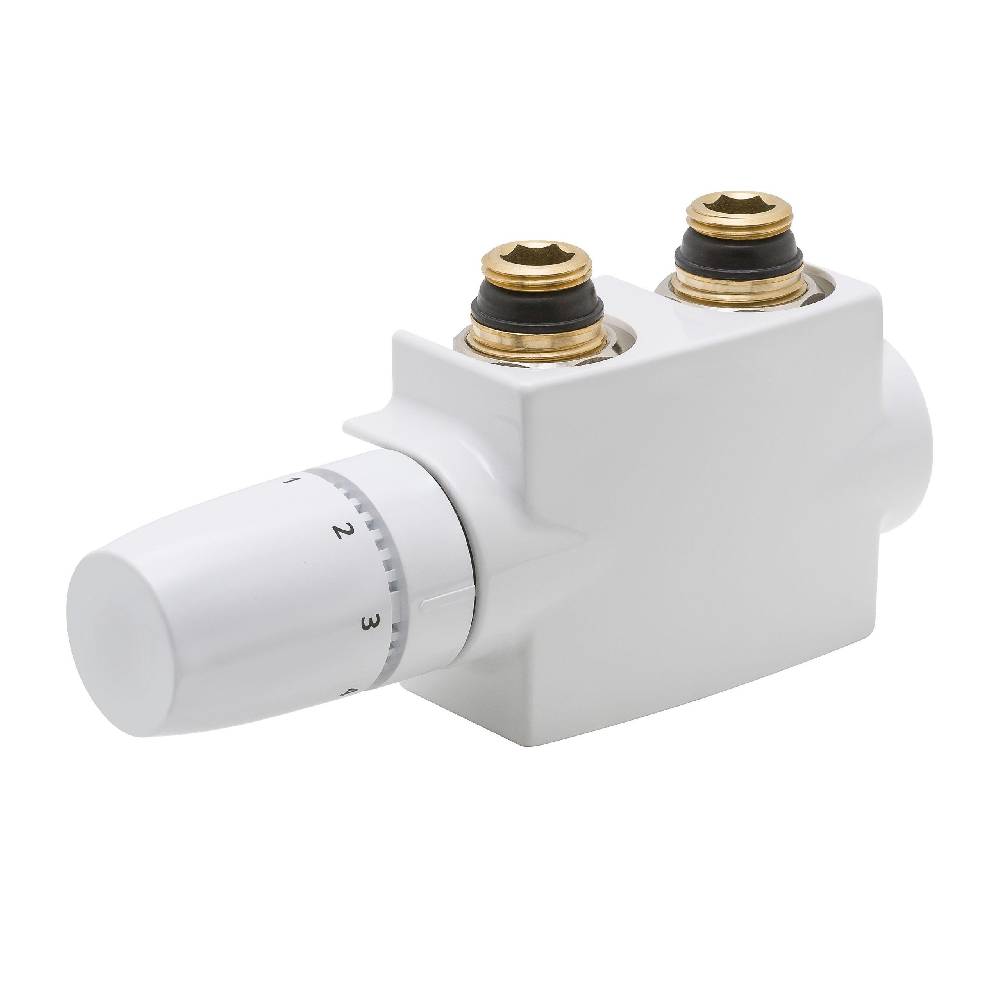Szagato Heizkörper Mittelanschluss-Block DURCHGANG / ECK SET mit Thermostat Szagato weiß