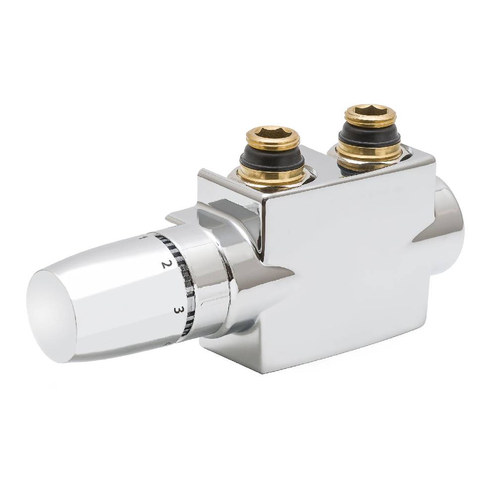 Szagato Heizkörper Mittelanschluss-Block DURCHGANG/ECK SET mit Thermostat verchromt Szagato