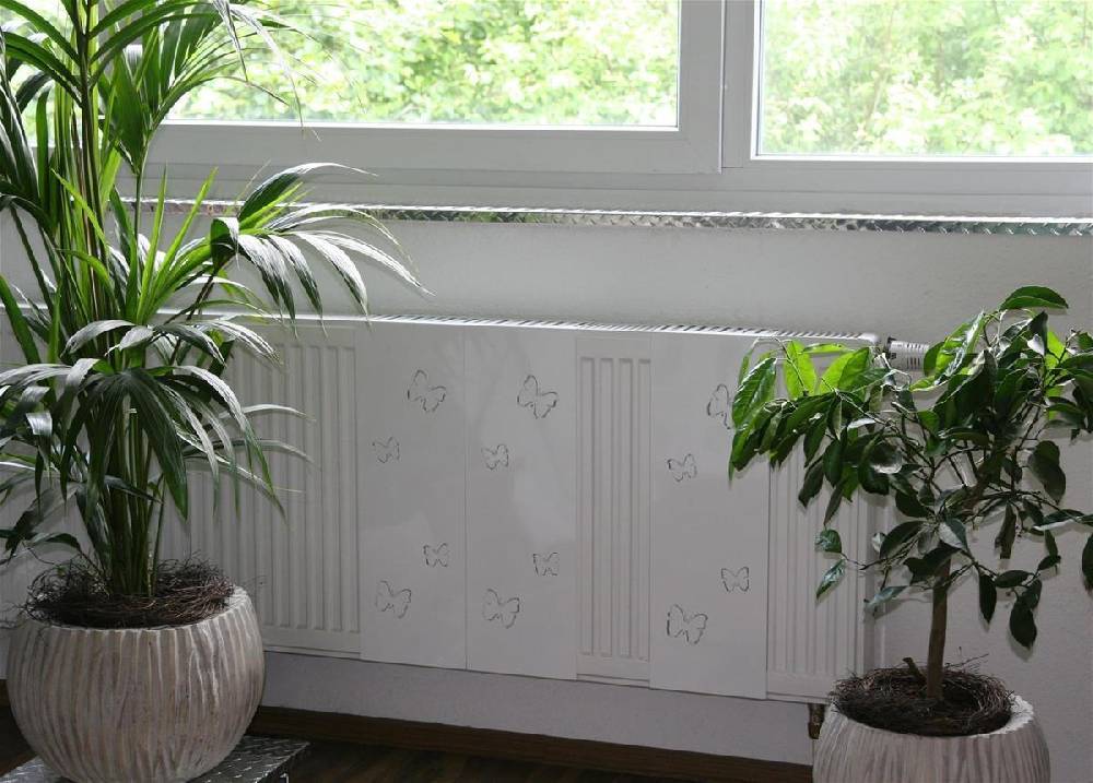 Szagato Heizkörperverkleidung 60 x 20cm Design Butterfly weiß (SET= 3 Stück) SZAGATO Heizungsverkleidung Verkleidung Heizkörper Abdeckung für Heizkörper