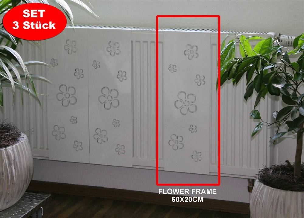 Szagato Heizkörperverkleidung 60 x 20cm Design Flower Frame weiß (SET=3 Stück) SZAGATO Heizungsverkleidung Verkleidung Heizkörper Abdeckung für Heizkörper Muttertagsangebot