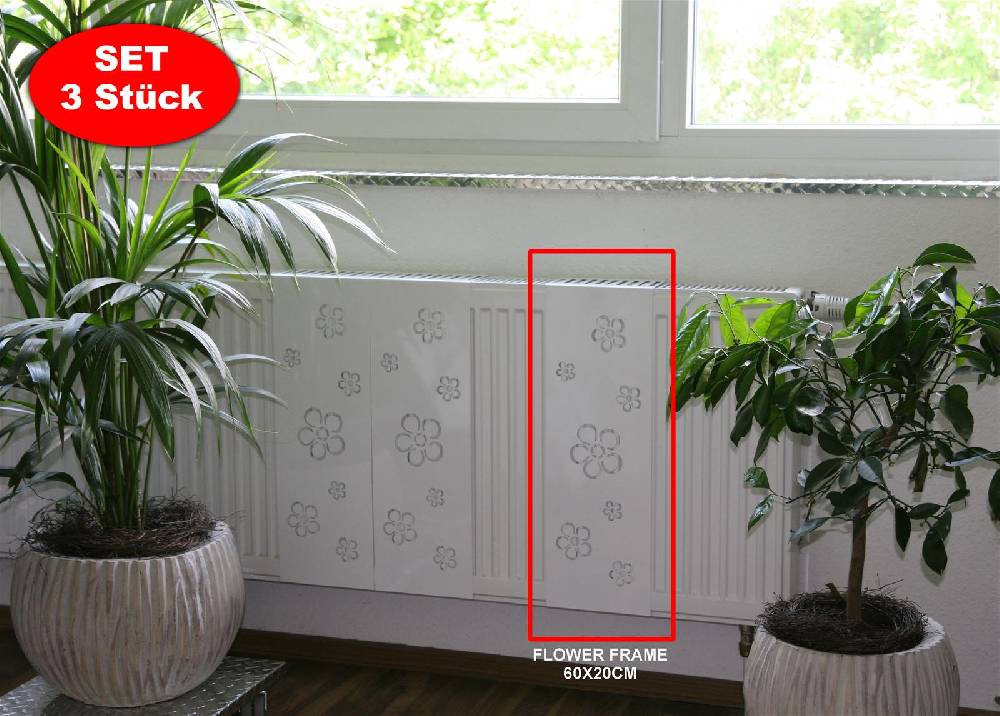 Szagato Heizkörperverkleidung 60 x 20cm Design Flower Frame weiß (SET=3 Stück) SZAGATO Heizungsverkleidung Verkleidung Heizkörper Abdeckung für Heizkörper Muttertagsangebot