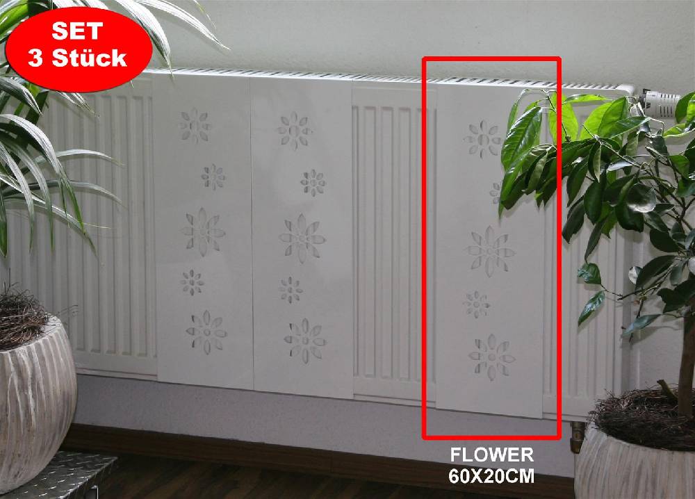 Szagato Heizkörperverkleidung 60 x 20cm Design Flower weiß (SET=3 Stück) SZAGATO Heizungsverkleidung Verkleidung Heizkörper Abdeckung für Heizkörper Vatertagsangebot