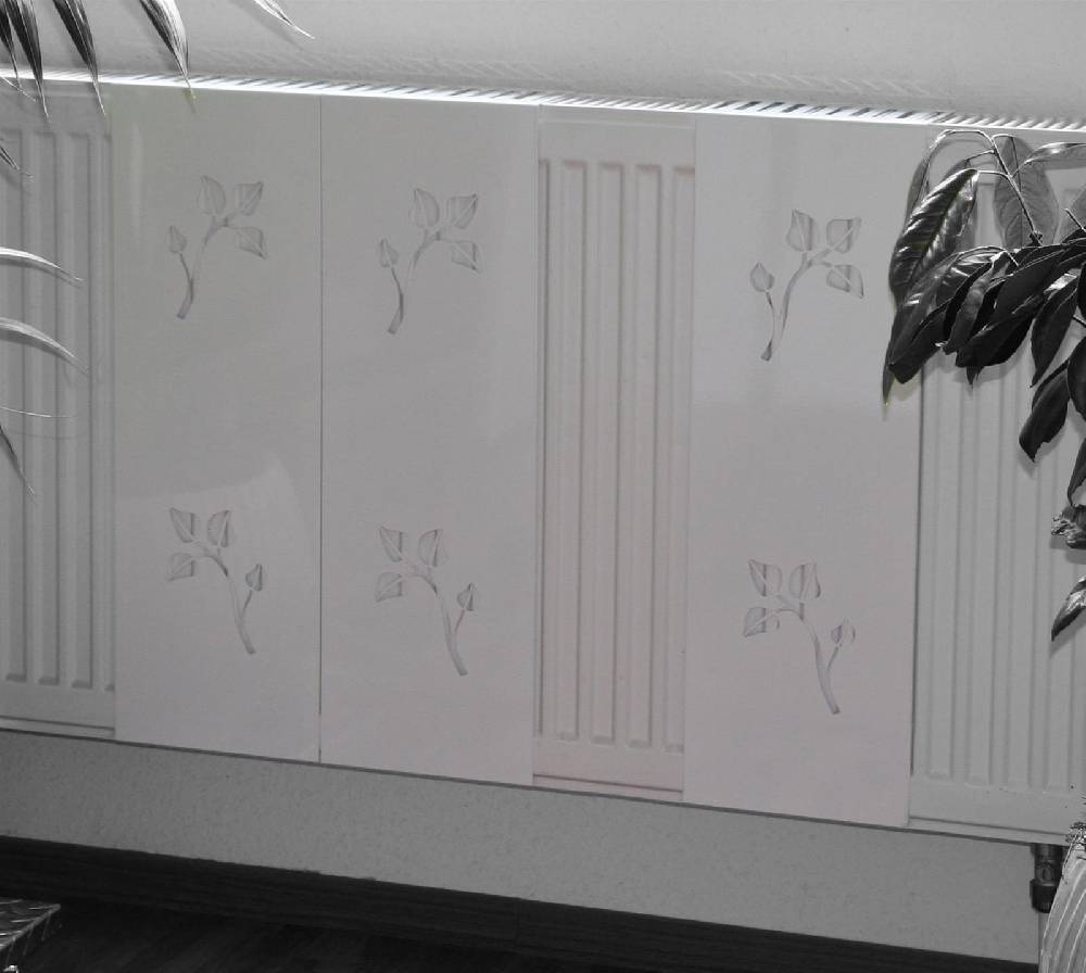 Szagato Heizkörperverkleidung 60 x 20cm Design Leaves weiß (SET=3 Stück) SZAGATO Heizungsverkleidung Verkleidung Heizkörper Abdeckung für Heizkörper Valentinstagsangebot