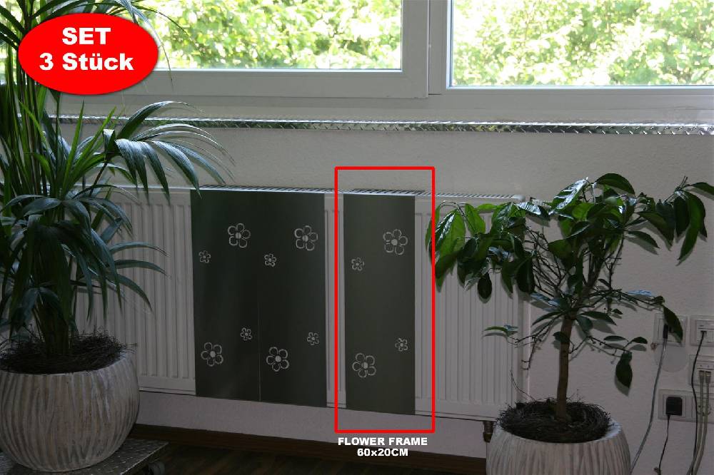 Szagato Heizkörperverkleidung Edelstahl 60 x 20cm Design Flower Frame (3 Stück) SZAGATO Heizungsverkleidung Verkleidung Heizkörper Abdeckung für Heizkörper Große Rabatte