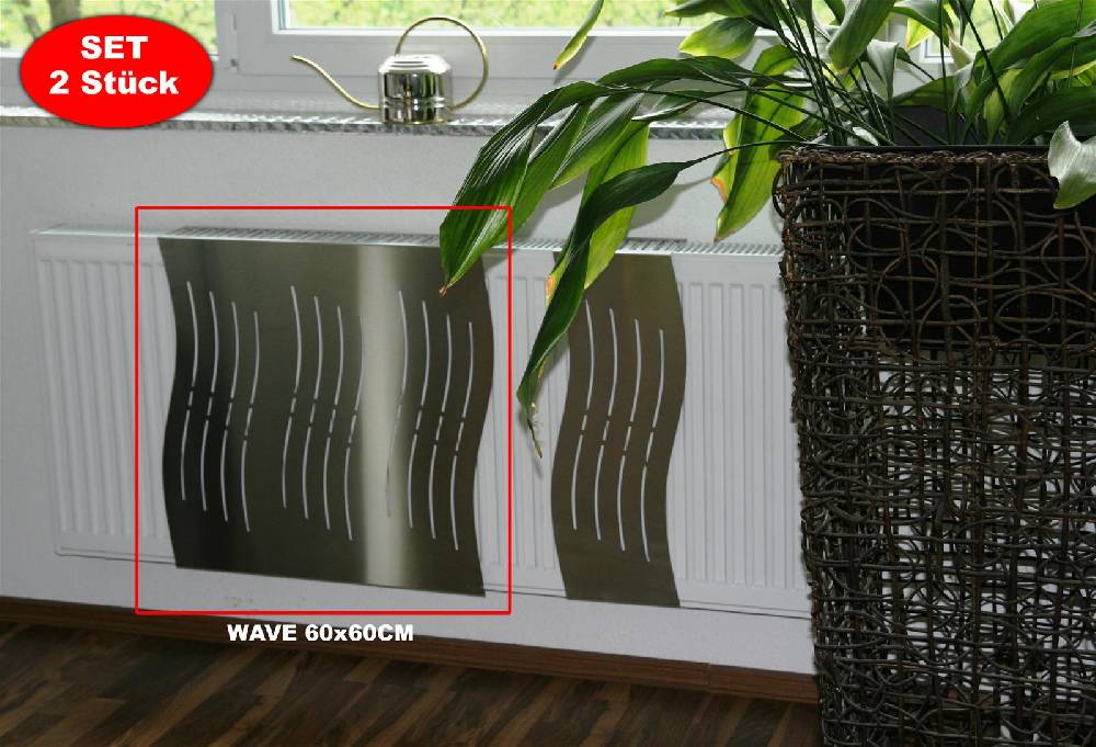 Szagato Heizkörperverkleidung Edelstahl 60 x 60cm Design Wave (SET = 2 Stück) SZAGATO Heizungsverkleidung Verkleidung Heizkörper Abdeckung für Heizkörper Riesige Ersparnisse