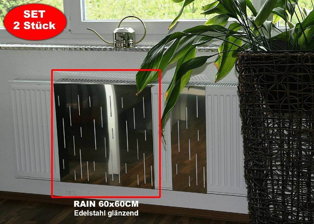 Szagato Heizkörperverkleidung Edelstahl glänzend 60x 60cm Design Rain SET=2 Stück SZAGATO Heizungsverkleidung Verkleidung Heizkörper Abdeckung für Heizkörper Wochenangebot