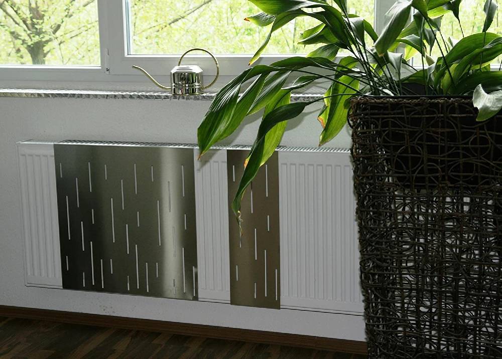 Szagato Heizkörperverkleidung Edelstahl matt 60 x 60cm Design Rain (1 Stück) SZAGATO Heizungsverkleidung Verkleidung Heizkörper Abdeckung für Heizkörper