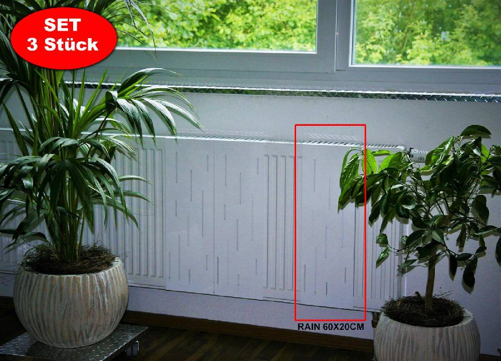 Szagato Heizkörperverkleidung 60 x 20cm Design Rain weiß (SET=3 Stück) SZAGATO Heizungsverkleidung Verkleidung Heizkörper Abdeckung für Heizkörper Neueste Stile