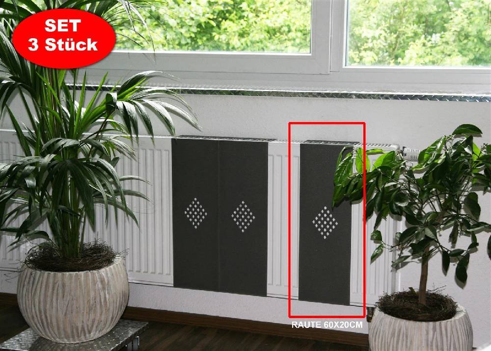 Szagato Heizkörperverkleidung 60 x 20cm Design Raute anthrazit (SET= 3 Stück) SZAGATO Heizungsverkleidung Verkleidung Heizkörper Abdeckung für Heizkörper Letzte 2 Tage