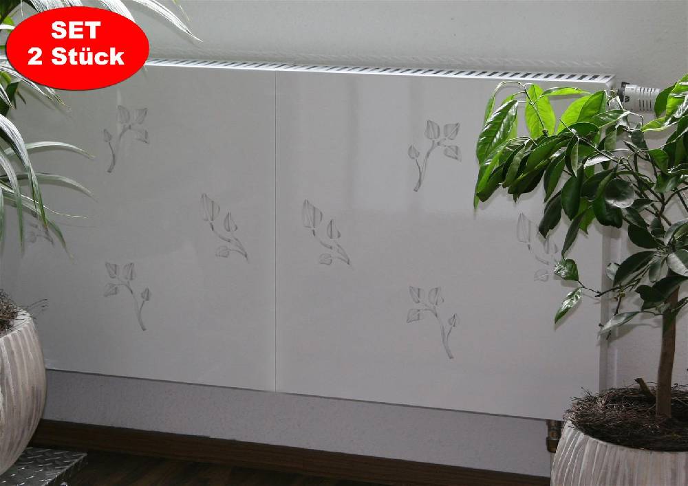 Szagato Heizkörperverkleidung 60 x 60cm Design Leaves weiß (SET= 2 Stück) SZAGATO Heizungsverkleidung Verkleidung Heizkörper Abdeckung für Heizkörper 50% Rabatt mit kostenlosem Versand