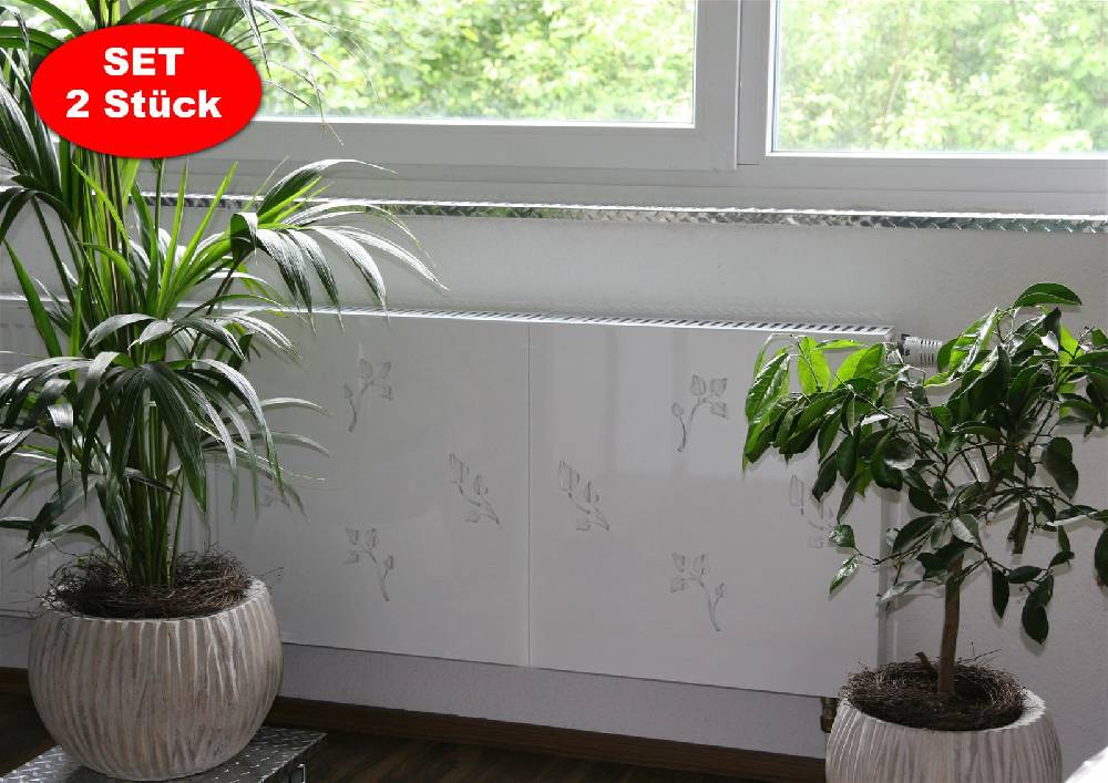 Szagato Heizkörperverkleidung 60 x 60cm Design Leaves weiß (SET= 2 Stück) SZAGATO Heizungsverkleidung Verkleidung Heizkörper Abdeckung für Heizkörper 50% Rabatt mit kostenlosem Versand