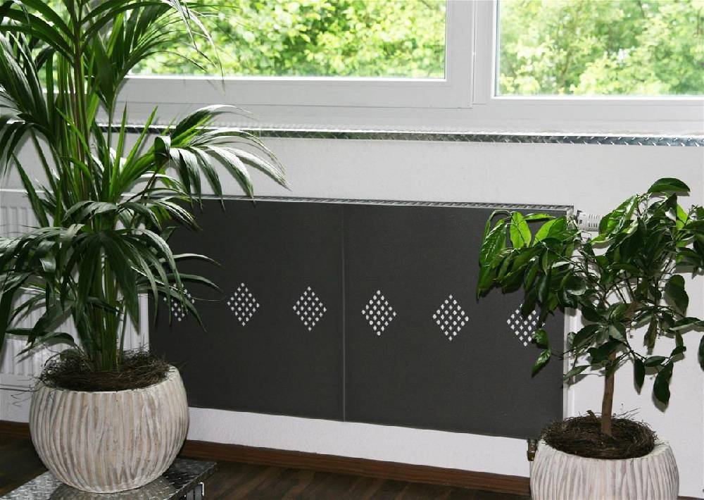 Szagato Heizkörperverkleidung 60 x 60cm Design Raute antharzit (SET= 2 Stück) SZAGATO Heizungsverkleidung Verkleidung Heizkörper Abdeckung für Heizkörper Fabrikladen