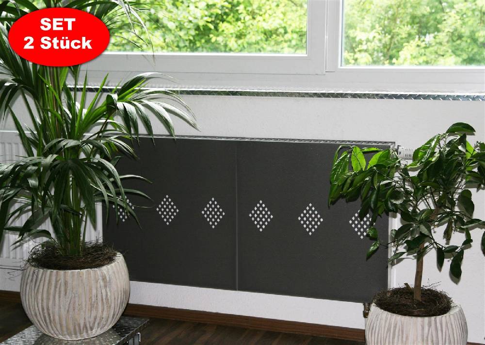 Szagato Heizkörperverkleidung 60 x 60cm Design Raute antharzit (SET= 2 Stück) SZAGATO Heizungsverkleidung Verkleidung Heizkörper Abdeckung für Heizkörper Fabrikladen
