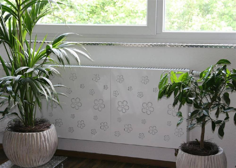 Szagato Heizkörperverkleidung 60 x 60cm Flower Frame weiß (1 Stück) SZAGATO Heizungsverkleidung Verkleidung Heizkörper Abdeckung Heizkörper Heizungsabdeckung