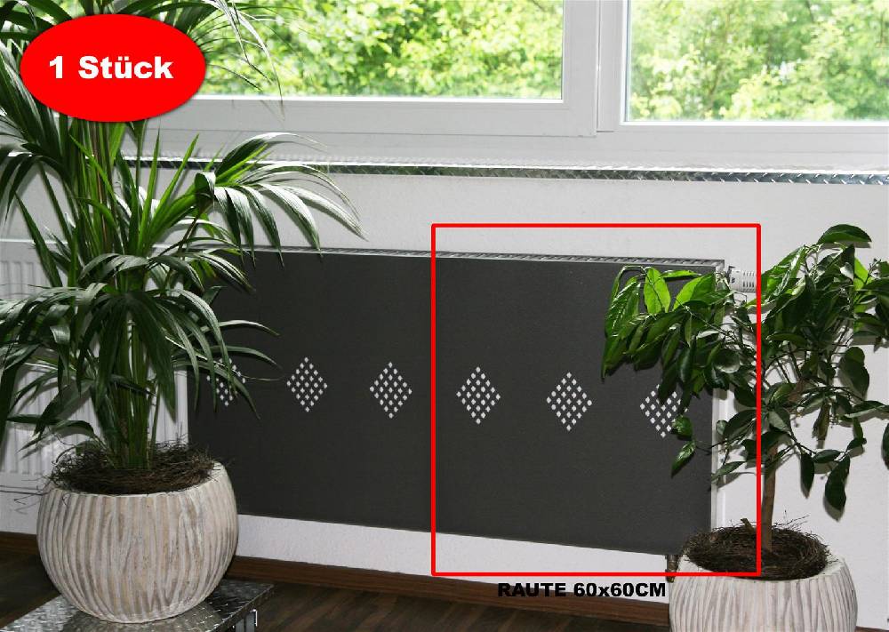 Szagato Heizkörperverkleidung 60 x 60cm Raute antharzit (1 Stück) SZAGATO Heizungsverkleidung Verkleidung Heizkörper Abdeckung Heizkörper Heizungsabdeckung zollfrei