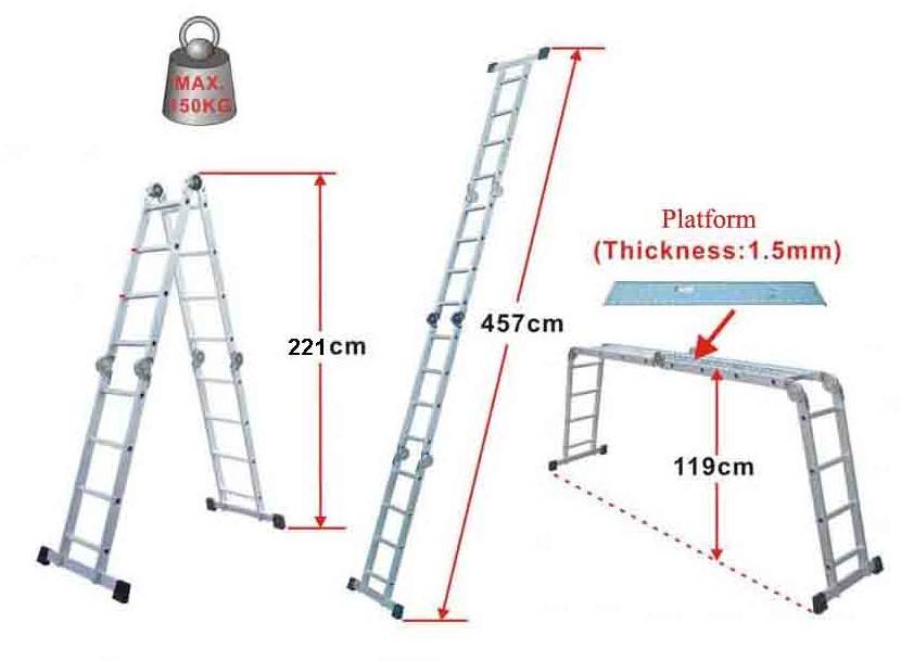 Szagato Mehrzweckleiter 4x4 Stufen 460cm ALU SZAGATO Arbeitsleiter ALU Multifunktions-Leiter Gelenkleiter 3in1 Mehrzweckleiter Vielzweckleiter Rabatt