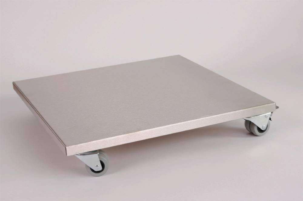 Szagato Rollbrett Pflanzenroller 50x50cm Edelstahl 300kg Doppelrollen + Bremse SZAGATO Made in Germany Blumenuntersetzer Möbelroller Outdoor Blumenroller Fabrikpreis