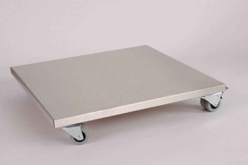 Szagato Rollbrett Pflanzenroller 50x50cm Edelstahl 300kg Doppelrollen + Bremse SZAGATO Made in Germany Blumenuntersetzer Möbelroller Outdoor Blumenroller Fabrikpreis